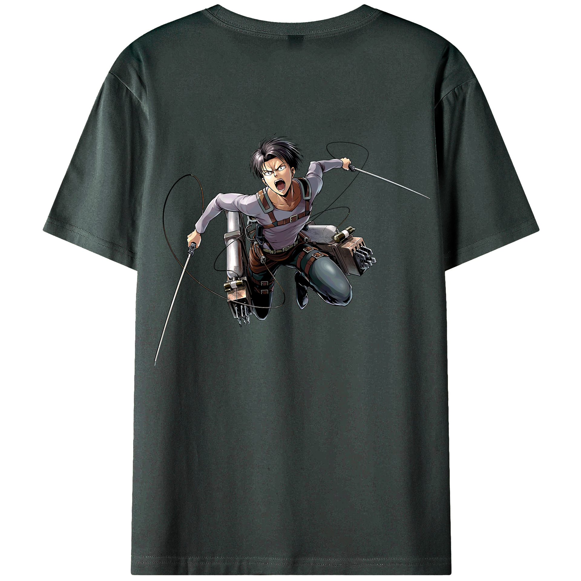 （画像用） 進撃の巨人 リヴァイ·アッカーマン Attack on Titan Levi Ackerman 綿100％ メンズ半袖Tシャツ（バックプリント） 通気性